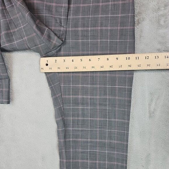 EXPRESS Editor Wool Pants Womens Size 0 Straight Crop Y2K Cuffed Gray Pink Plaid - Picture 12 of 15